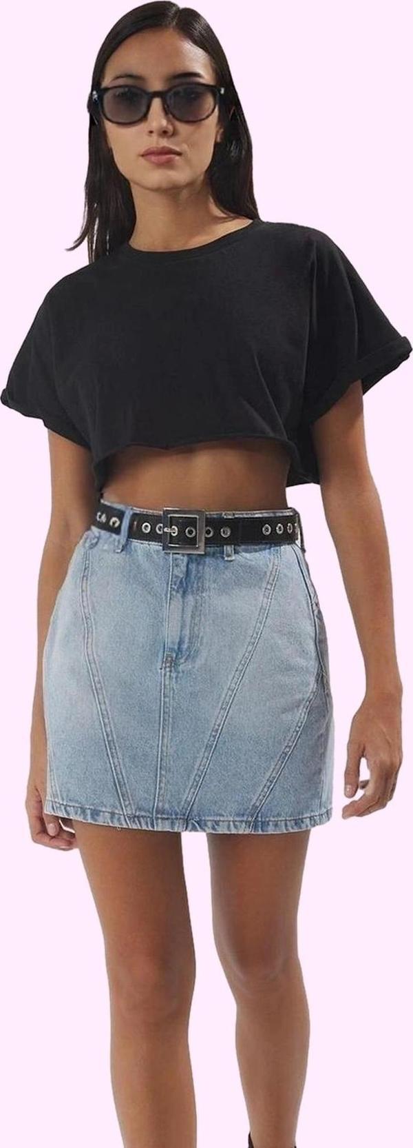 Kadın Pamuk Denim Mini Etek Yüksek Bel Soluk Efekt Günlük Kombinler İçin Dayanıklı Malzeme - Image 1