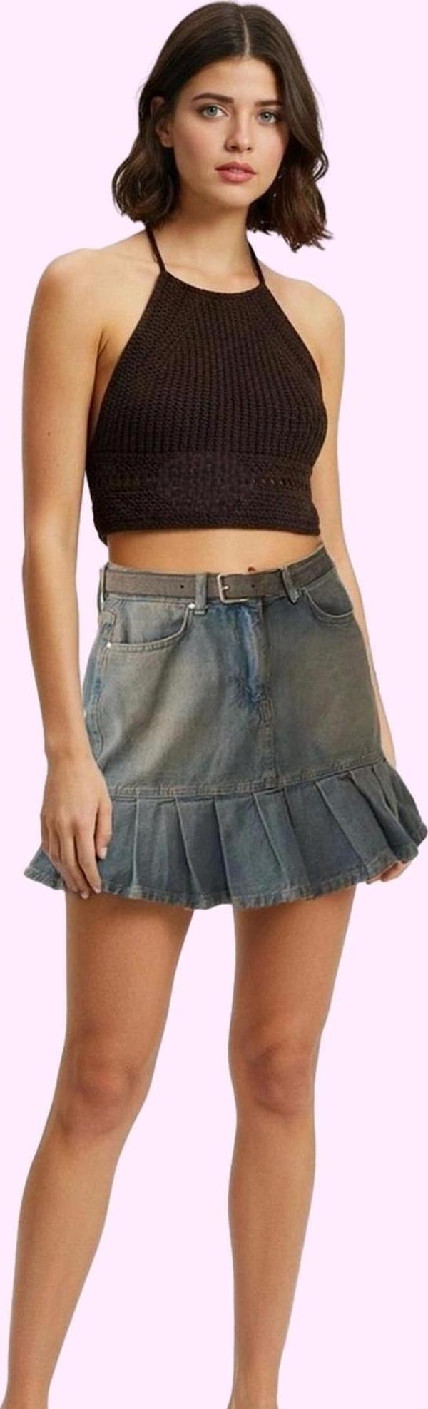 Kadın Pamuklu Denim Mini Skater Etek Günlük Casual Kombinler Hafta Sonu Yaz Aylarının Vazgeçilmezi - Image 1