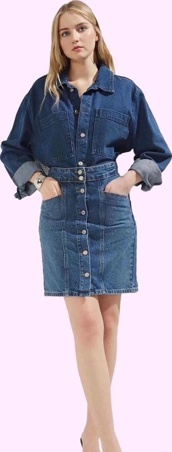 Kadın Denim Etek Pamuk Ön Düğmeli Mini Boy Casual Günlük Kullanım Yaz Aylarının Vazgeçilmezi - Image 1