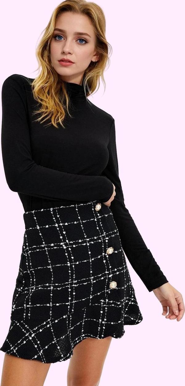 Kadın Ekose Dokuma Mini Etek Yüksek Bel Skater Kalıp Tüvit Kumaş Yaz Aylarının Vazgeçilmezi - Image 1