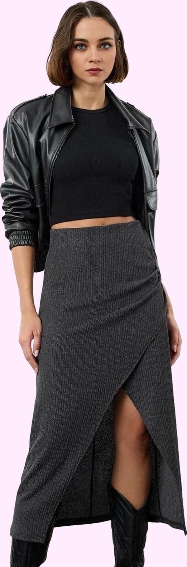 Kadın Örme Kumaştan Midi Boy Kruvaze Etek Günlük Casual Kombinler İçin Yaz Aylarının Vazgeçilmezi - Image 1