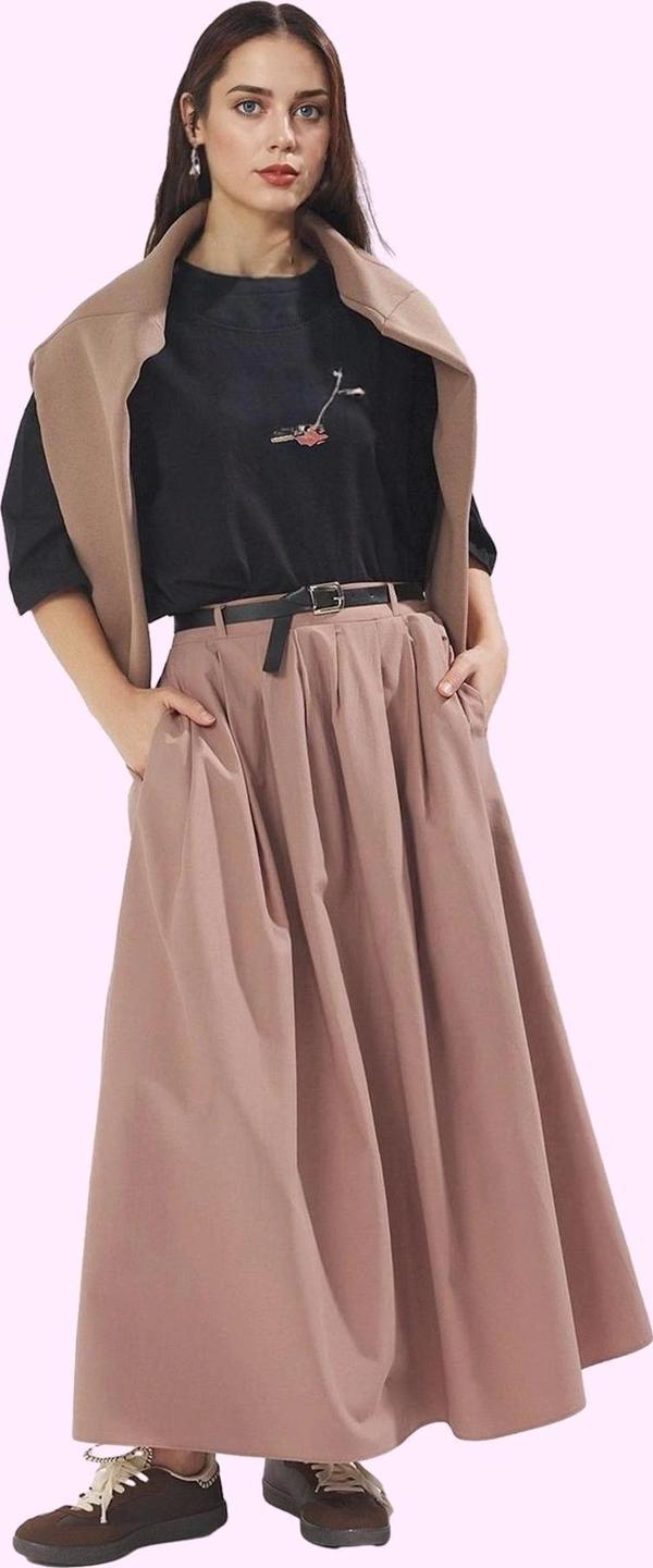 Kadın A line Terrycotton Dokuma Maxi Etek Rahat Günlük Stil Hafta Sonu Yaz Aylarının Vazgeçilmezi - Image 1