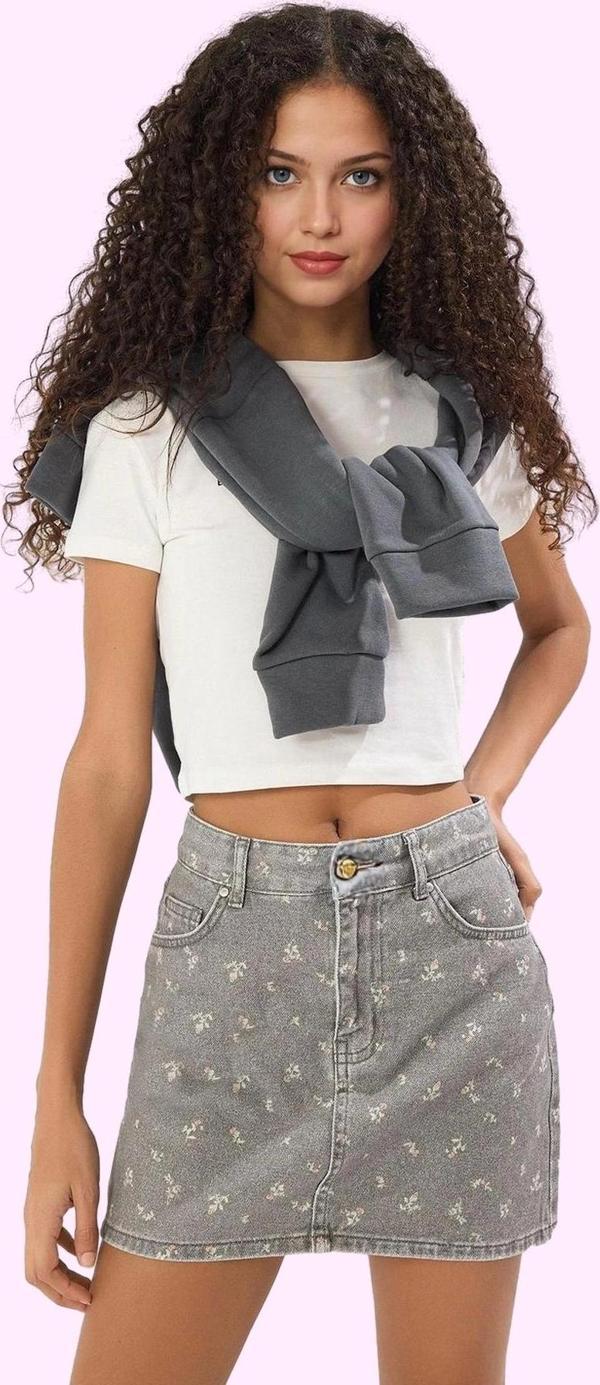 Kız Çocuk Çiçekli Denim Balon Mini Etek Pamuk Yaz Günlük Modern Tasarım Stilin Buluştuğu Yer - Image 1