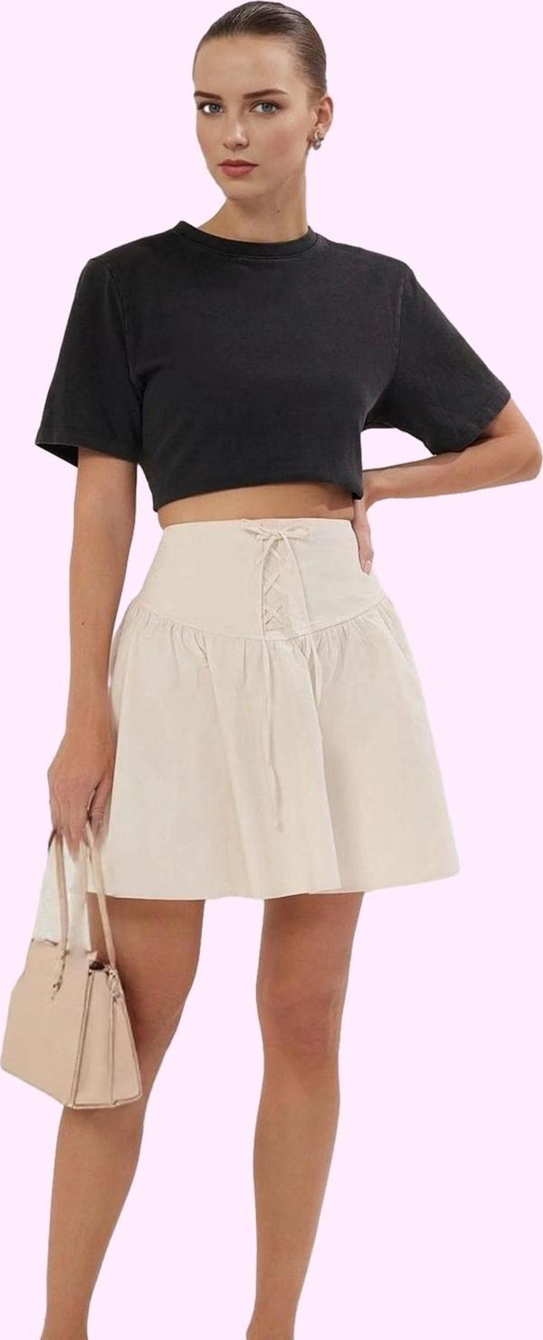 Kadın Gabardin Dokuma Kloş Mini Etek Yüksek Bel Rahat Günlük Hafta Sonu Yaz Aylarının Vazgeçilmezi - Image 1