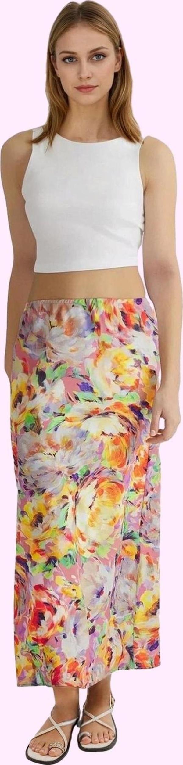 Kadın Balık Kesim Krep Dokuma Etek Çok Çiçek Desenli Yazlık Günlük Kullanım Modern Tasarım - Image 1