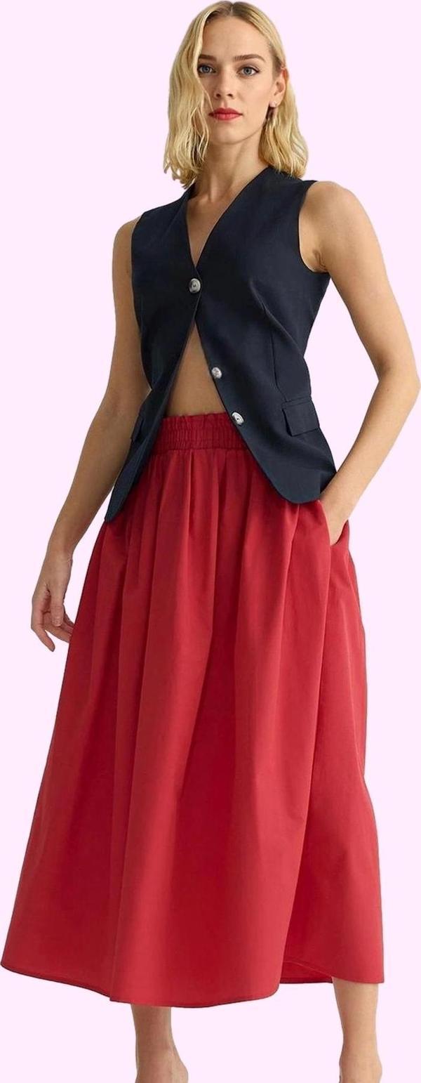 Kadın Maxi Etek Yüksek Bel Kloş Dokuma Kumaş Günlük Stil Hafta Sonu Yaz Aylarının Vazgeçilmezi - Image 1