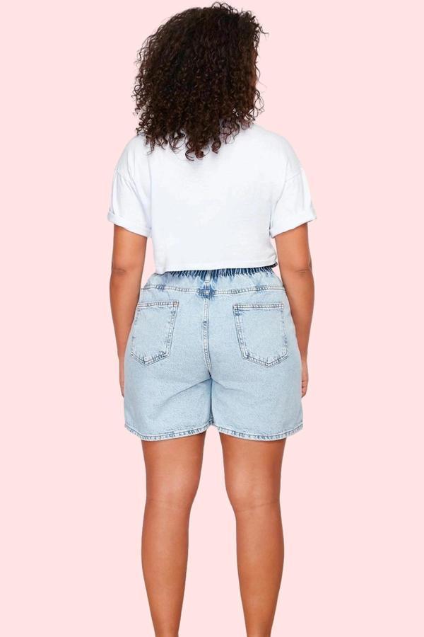 Kadın Pamuklu Denim Şort Beli Lastikli Geniş Paça Yazlık Günlük Kullanım Dayanıklı Malzeme - Image 1