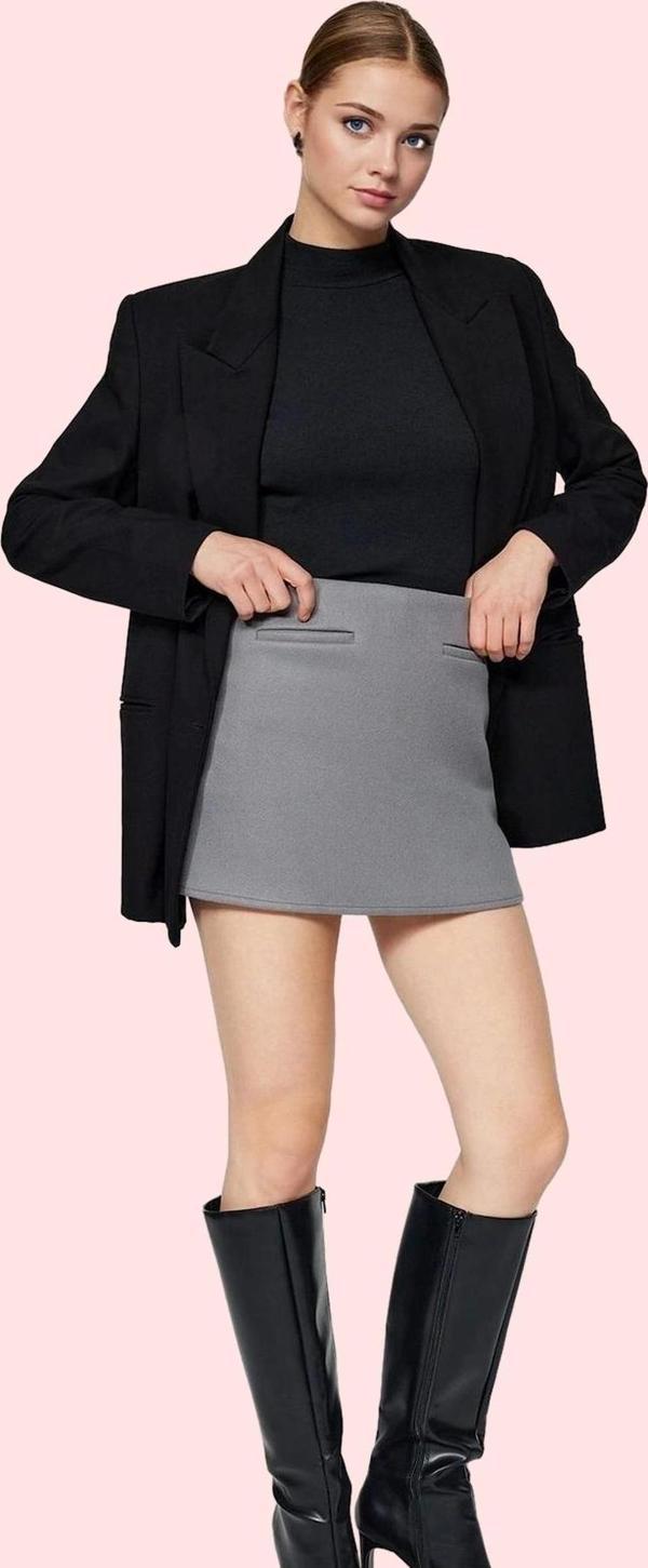 Kadın Cep Detaylı Dokuma Şort Etek Yüksek Bel Smart Casual Yaz Günlük Kullanım Özel Günler - Image 1