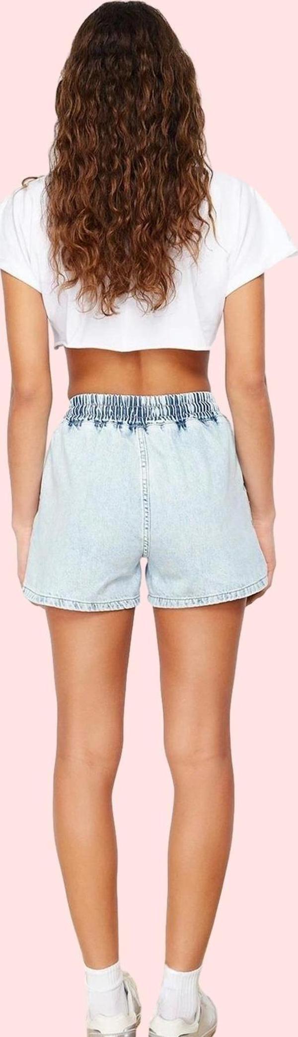 Kadın Yüksek Bel Mini Denim Şort Pamuk Rengi Rahat Yaz Şortu Günlük Kullanım Modern Tasarım - Image 1