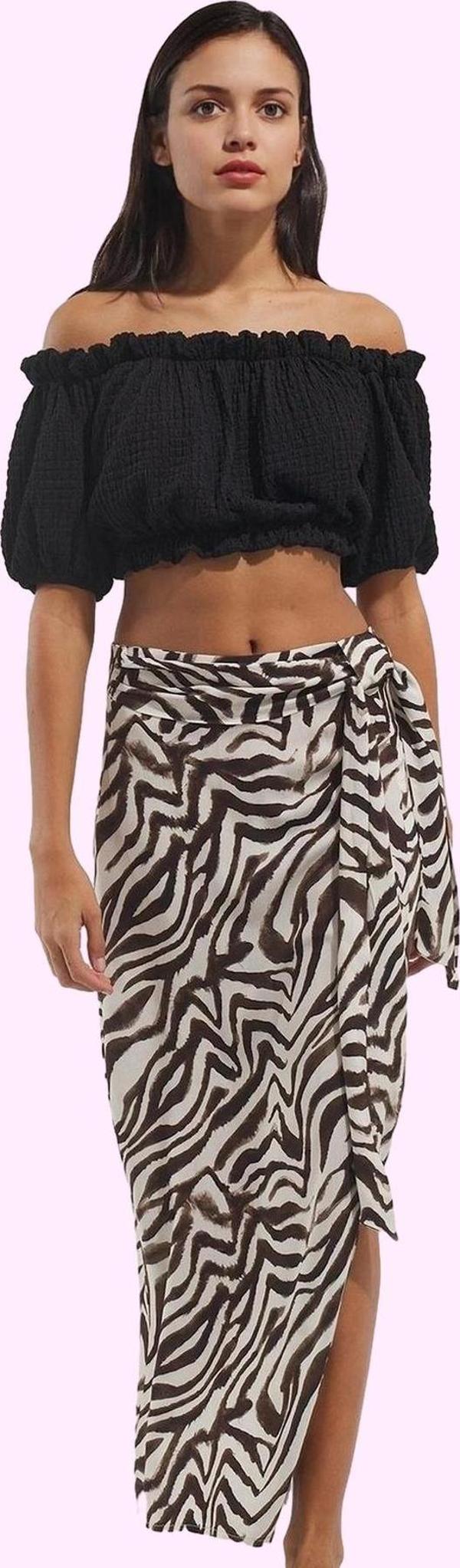 Kadın Yırtmaçlı Sarong Zebra Desenli Etek Viskoz Kuşak Detayı Günlük Şıklık Modern Tasarım - Image 1