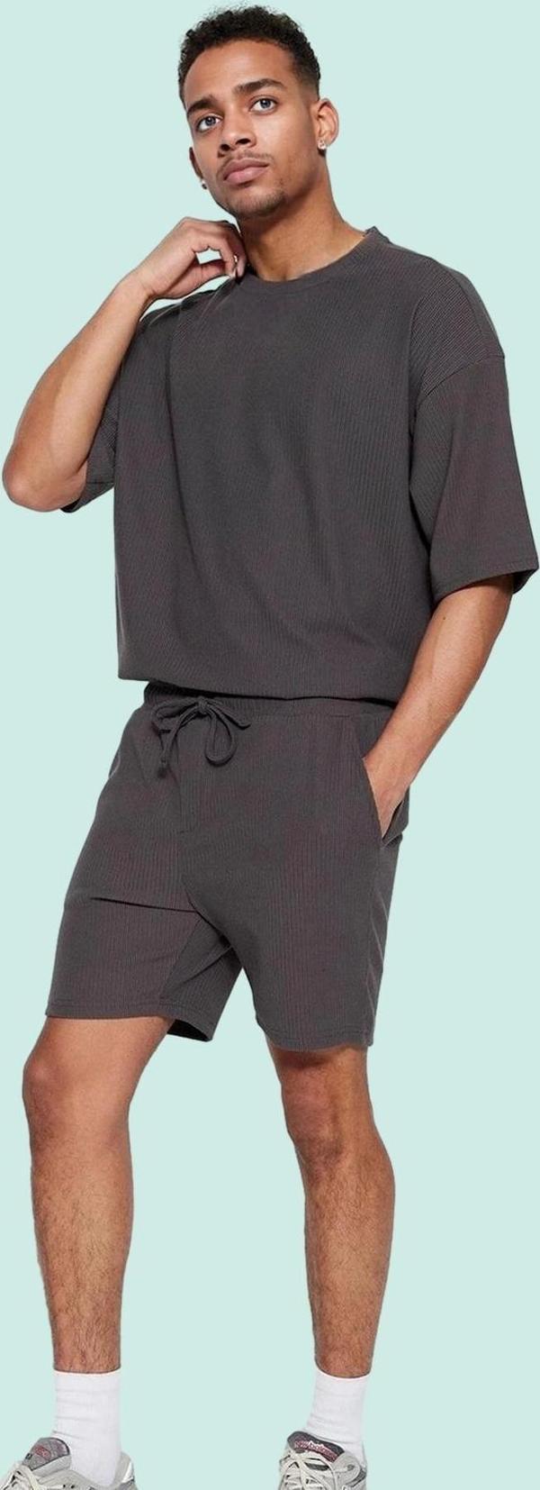 Erkek Rahat Kesim Şort; Polyester Elastan Dokulu Ottoman Kumaş Normal Bel Kısa Boy Günlük Kullanım - Image 1