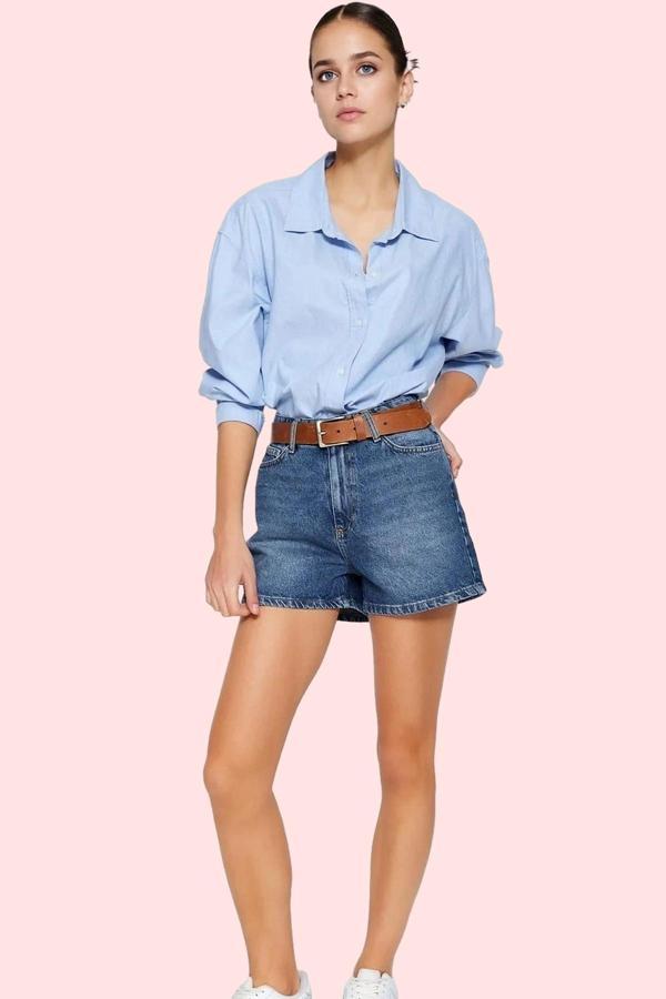 Kadın Pamuklu Denim Şort City Short Kalıp Mom Siluet Rahat Günlük Yaz Stilin Buluştuğu Yer - Image 1