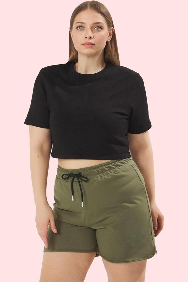 Kadın Pamuklu Örme Şort Büyük Beden Yüksek Bel Casual Stil Günlük Kullanım Kaliteli Malzeme - Image 1