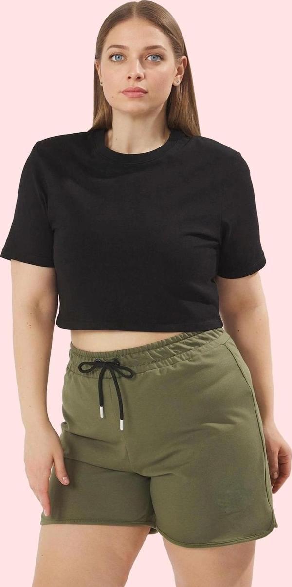 Kadın Pamuklu Örme Şort Büyük Beden Yüksek Bel Casual Stil Günlük Kullanım Kaliteli Malzeme - Image 1
