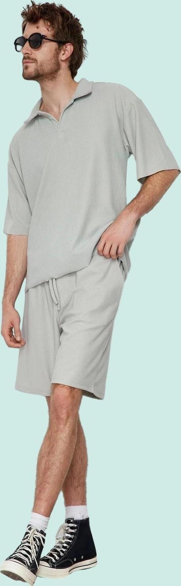 Erkek Renk Basic Koleksiyon Kısa Boy Ottoman Dokuma Geniş Paça Şort Rahat Günlük Hafta Sonu - Image 1