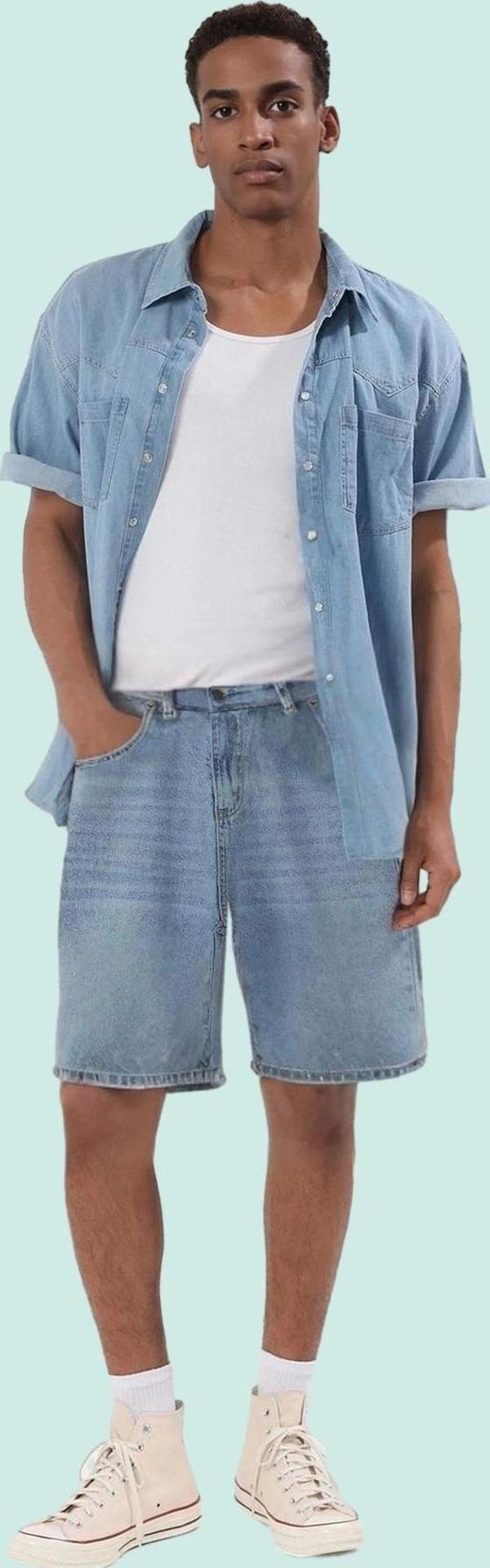 Erkek Kısa Boy Denim Şort Pamuk Rahat ve Şık Yaz Kombinleri Günlük Kullanım Modern Tasarım - Image 1