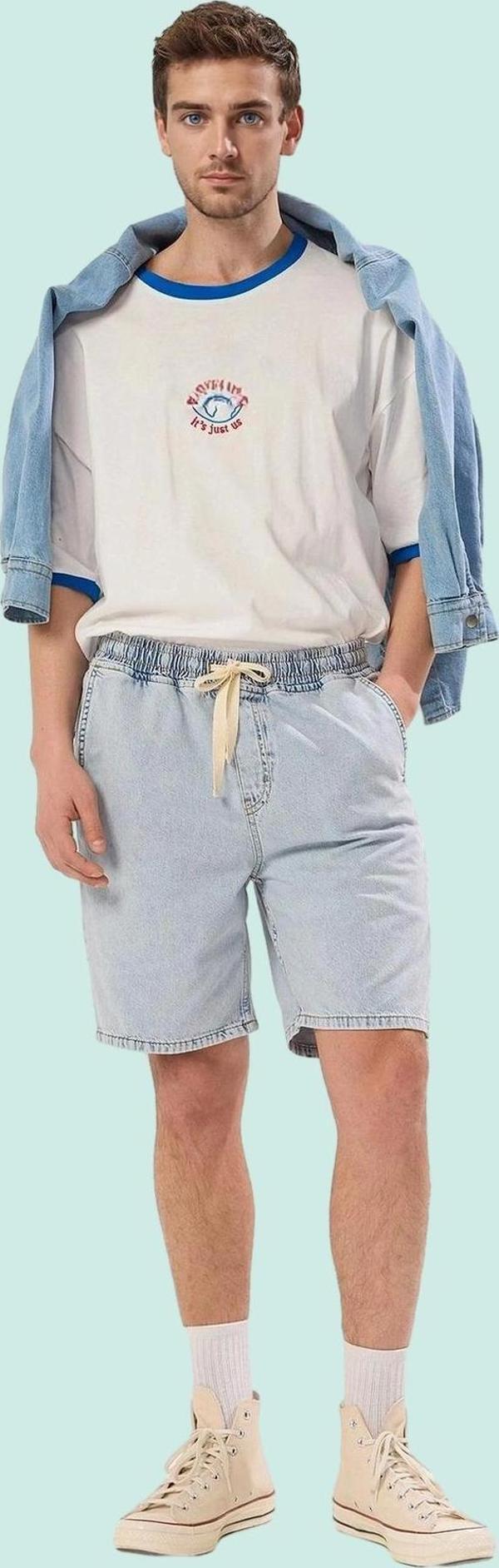Erkek Pamuk Denim Şort Rahat Kalıp Geniş Paça Yaz Aylarının Vazgeçilmezi Dayanıklı Malzeme - Image 1