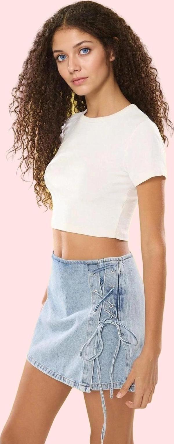 Kadın Pamuk Denim Şort Etek Bağcıklı Detay Yüksek Bel Kısa Boy Günlük Stil Kaliteli Malzeme - Image 1