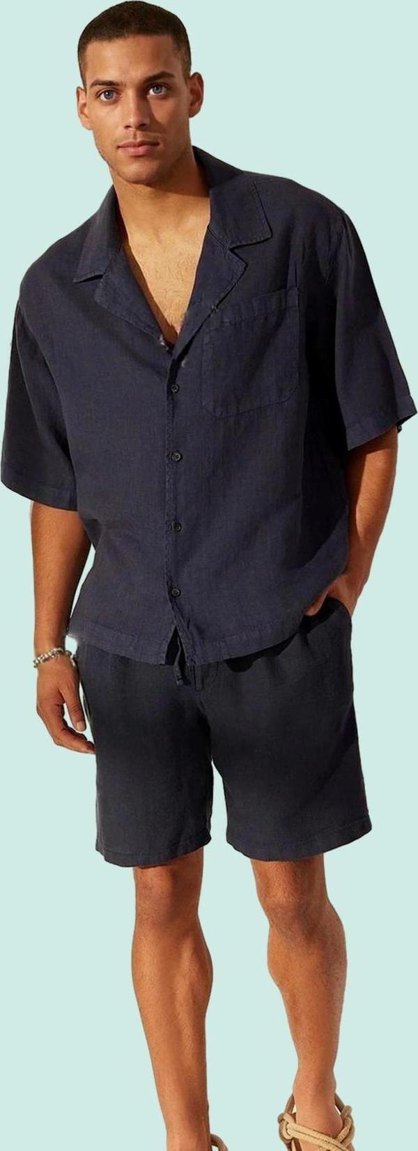 Erkek Renk Keten Şort Boru Paça Rahat Kalıp Yazlık Günlük Kombinler İçin Dayanıklı Malzeme - Image 1