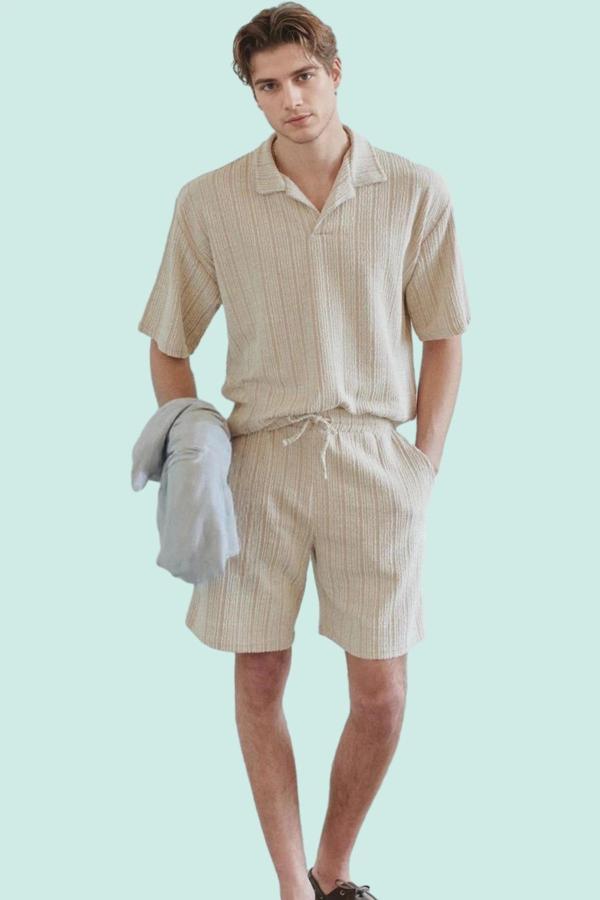 Erkek Kısa Boy Moonlight Dokuma Şort; Normal Bel Straight Kesim Rahat Tasarım Günlük Kullanım - Image 1