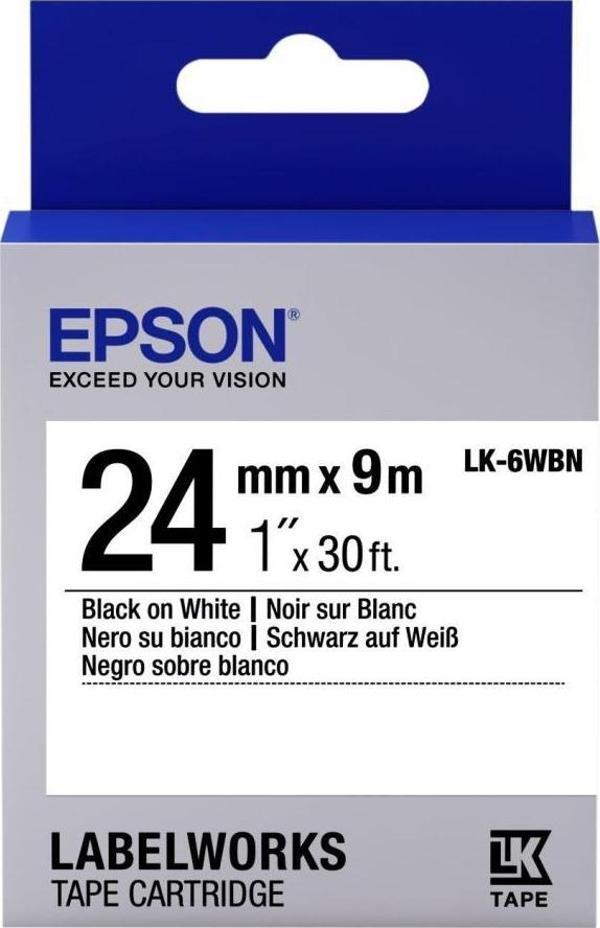 Epson LK-6WBN Standard Siyah Üzeri Beyaz 24MM 9Metre Etiket - Image 1