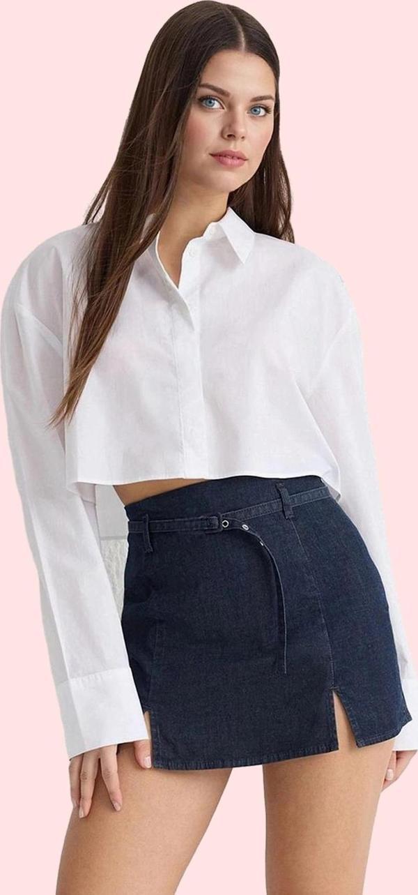 Kadın Yüksek Bel Kemerli Denim Şort Etek Boru Paça Düz Desen Günlük Stil Dayanıklı Malzeme - Image 1