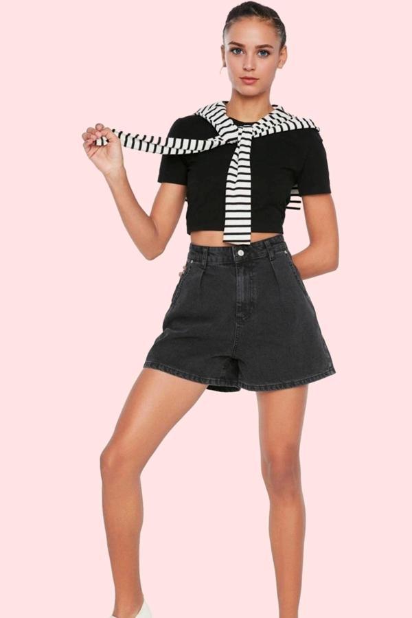 Kadın Yüksek Bel City Short Denim Şort Pamuklu Renk Günlük Kullanım için İdeal Özel Günler - Image 1
