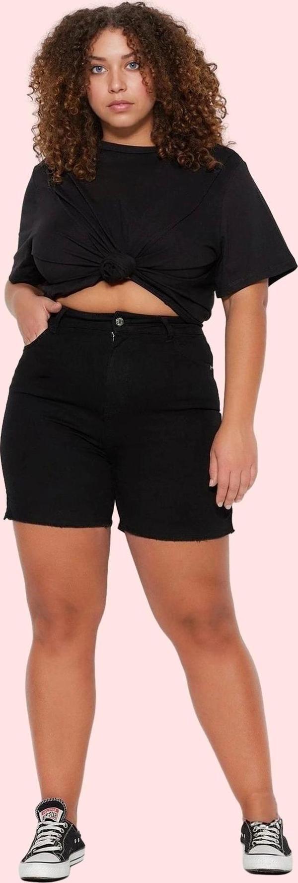 Kadın Esnek Skinny Denim Şort Düz Desen Yüksek Bel Rahat Günlük Yaz Aylarının Vazgeçilmezi - Image 1
