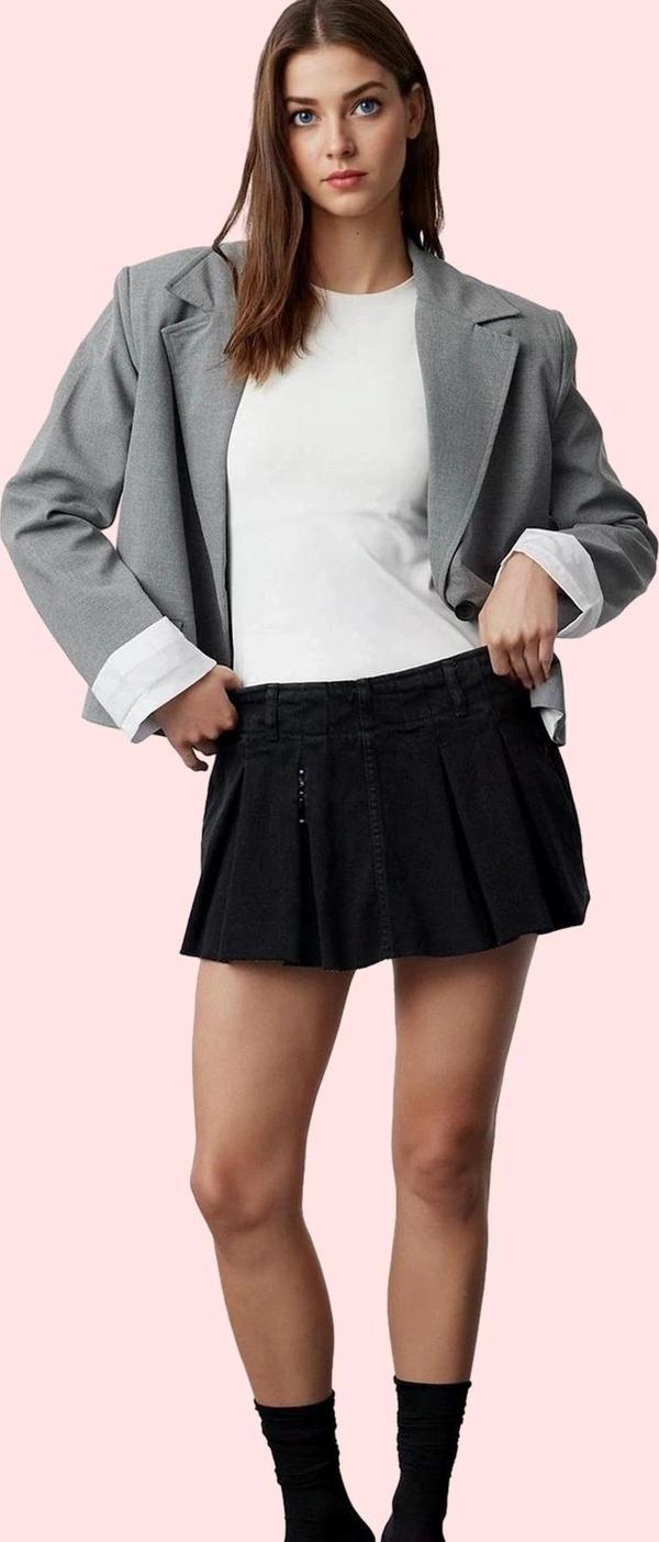 Kadın Denim Şort Etek Pamuk Yüksek Bel Geniş Paça Casual Stil Günlük Kullanım Modern Tasarım - Image 1