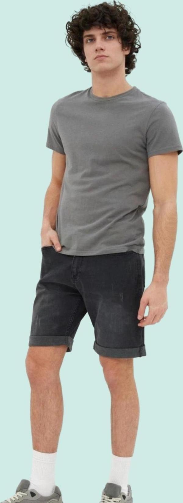 Erkek Günlük Kombinlere Uygun Denim Şort; Slim Fit Dar Paça Pamuk Yaz Aylarının Vazgeçilmezi - Image 1
