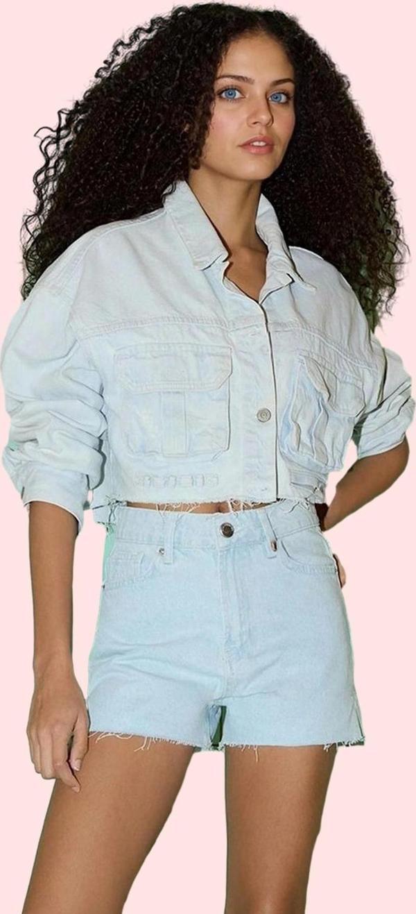 Kadın Yüksek Belli Pamuklu Geniş Paça Denim Şort Yaz Günlük Casual Hafta Sonu Modern Tasarım - Image 1