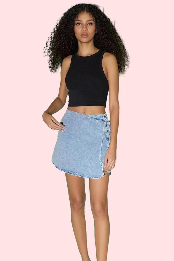 Kadın Pamuklu Denim Şort Etek; Yüksek Bel Boru Paça Düz Desen Günlük Stil Kaliteli Malzeme - Image 1
