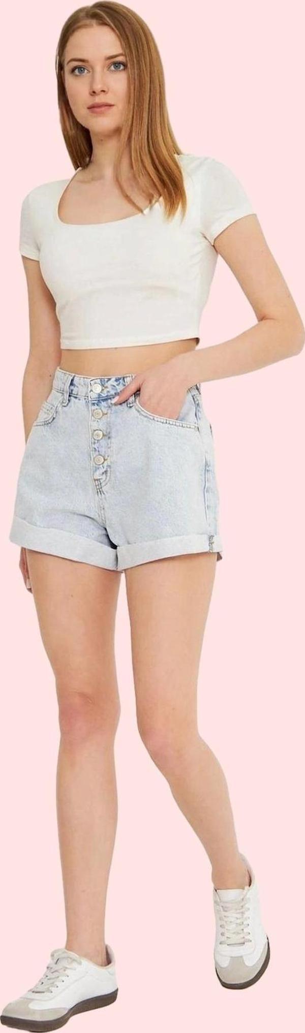 Kadın Mini Denim Şort Pamuk Rahat Kesim Günlük Kullanım Hafta Sonu Yaz Aylarının Vazgeçilmezi - Image 1
