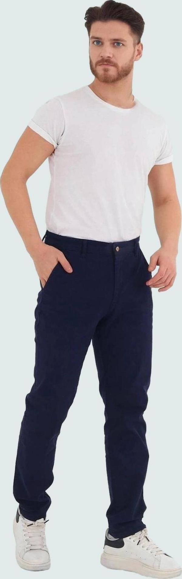 Erkek Slim Fit Uzun Boy Chino Pantolon Esnek Gabardin Kumaş Günlük Kullanım Modern Tasarım - Image 1