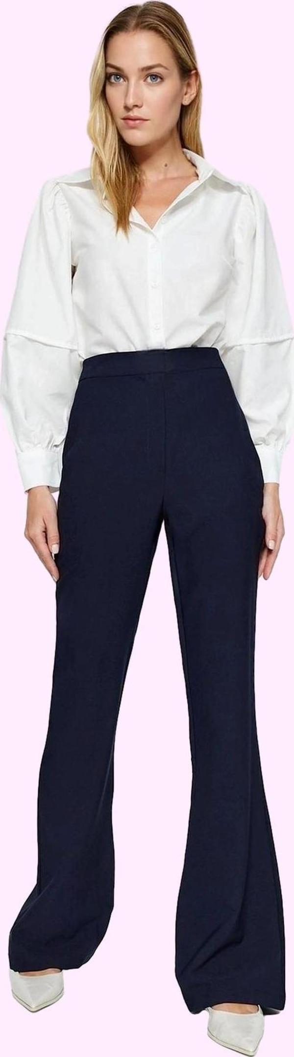 Kadın Flare Pantolon Dokuma Kumaş Yüksek Bel Regular Boy Casual Yaz Aylarının Vazgeçilmezi - Image 1