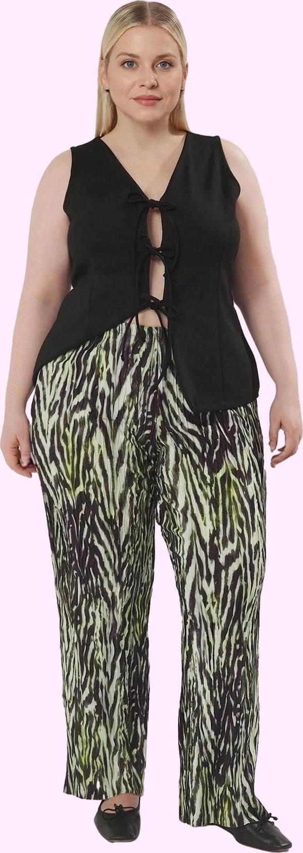 Kadın Animal Desenli Büyük Beden Yüksek Bel Geniş Paça Örme Pantolon Günlük Modern Tasarım - Image 1