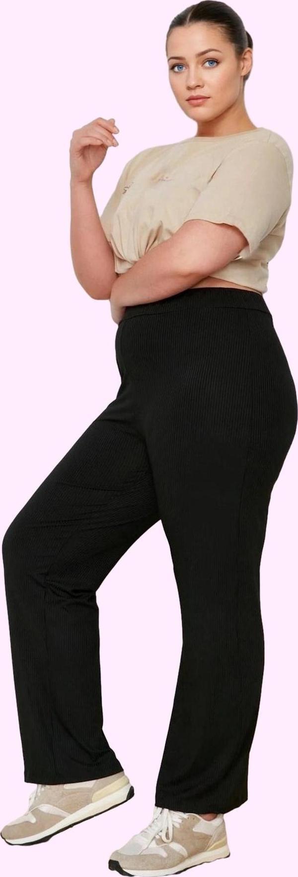 Kadın Düz Desen Regular Örme Pantolon Yüksek Bel Kaşkorse Dokuma Günlük Yaz Aylarının Vazgeçilmezi - Image 1