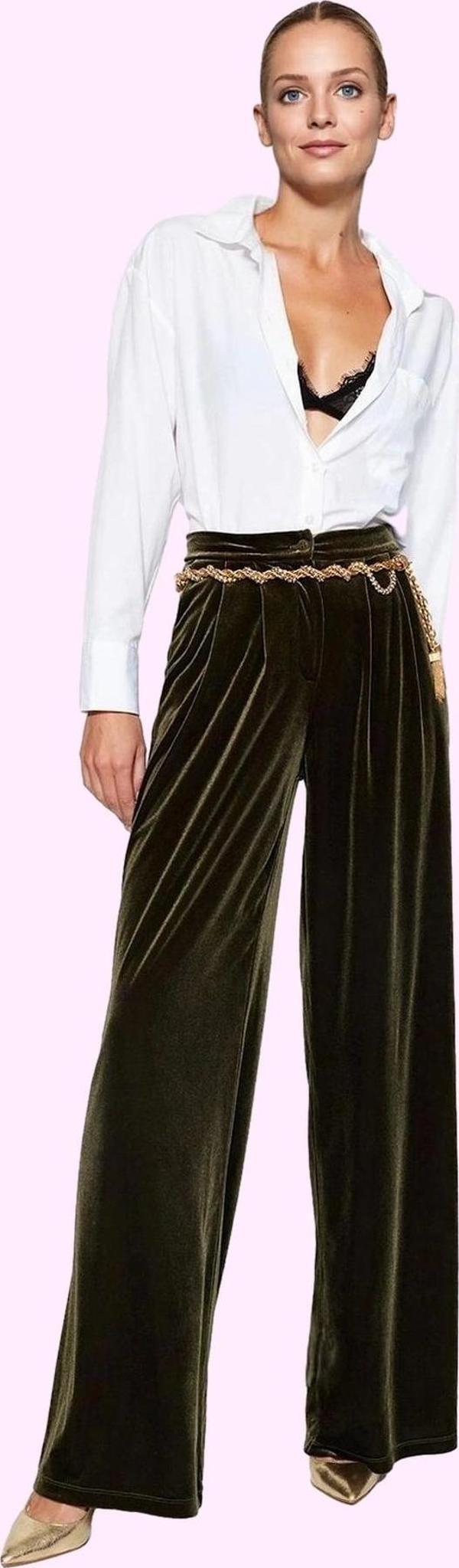 Kadın Yüksek Bel Wide Leg Kadife Pantolon; Şıklığı ve Konforu Bir Arada Yaz Aylarının Vazgeçilmezi - Image 1
