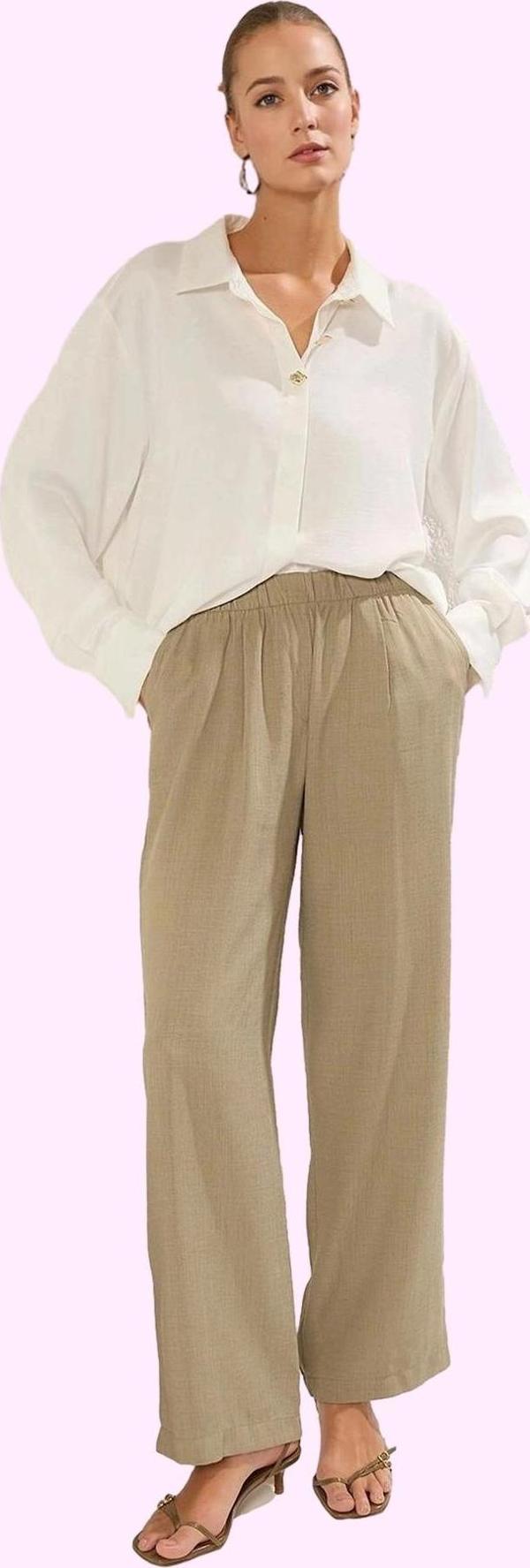 Kadın Renk Uzun Boy Düz Desen Wide Leg Pantolon Rahat Kesim Günlük Yaz Aylarının Vazgeçilmezi - Image 1