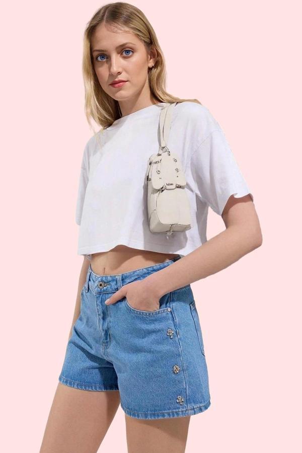 Kadın Pamuklu Denim Şort Normal Bel Düz Desen Günlük Kullanım Hafta Sonu Dayanıklı Malzeme - Image 1