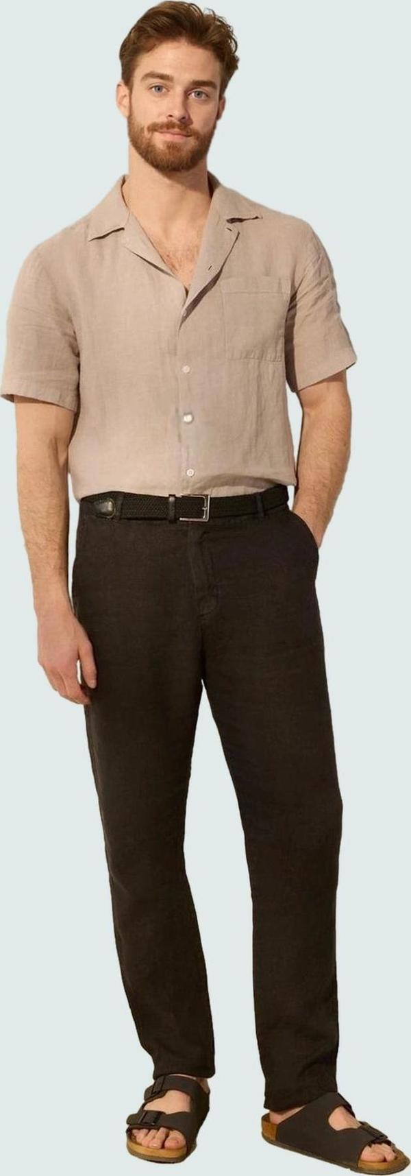 Erkek Düz Desenli Keten Pantolon Boru Paça Normal Bel Rahat Günlük Yaz Aylarının Vazgeçilmezi - Image 1