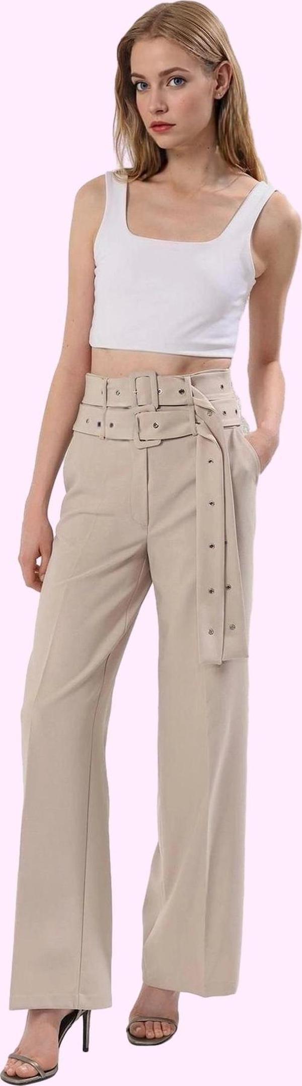 Kadın Şık Boru Paça Pantolon Yüksek Bel Geniş Kalıp Dokuma Kumaş Yaz Aylarının Vazgeçilmezi - Image 1