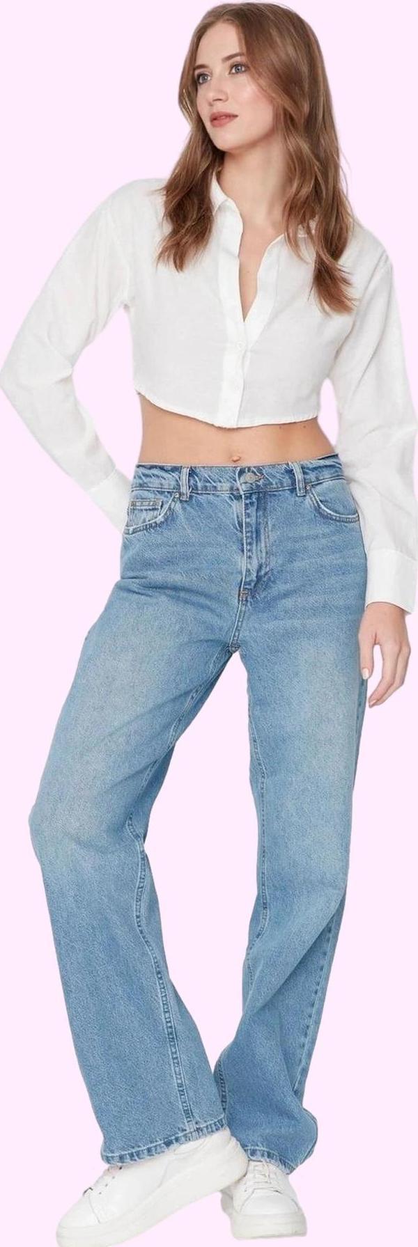 Kadın Pamuklu Denim Regular Geniş Paça Kot Pantolon Düşük Bel Günlük Kullanım Modern Tasarım - Image 1