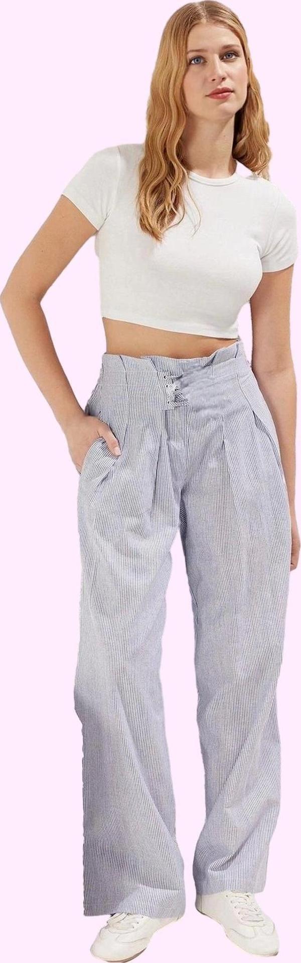 Kadın Pamuk Yüksek Bel Wide Leg Pantolon Rahat ve Şık Günlük Stil Yaz Aylarının Vazgeçilmezi - Image 1