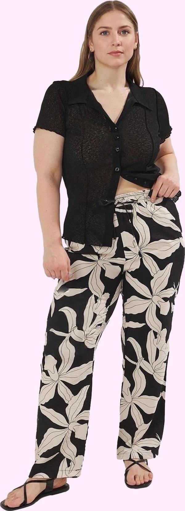 Kadın Çok Desenli Yüksek Bel Wide Leg Dokuma Pantolon Günlük Stil Yaz Aylarının Vazgeçilmezi - Image 1