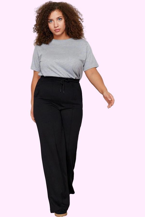 Kadın Düz Desen Regular Geniş Paça Pantolon Yüksek Bel Rahat Günlük Stil Dayanıklı Malzeme - Image 1
