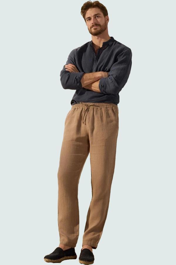 Erkek Keten Pantolon Yüksek Bel Straight Günlük Stil Hafta Sonu Yaz Aylarının Vazgeçilmezi - Image 1
