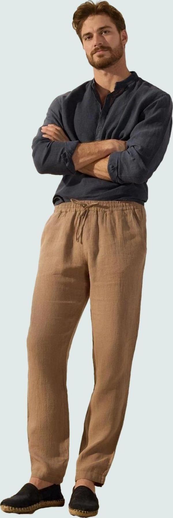 Erkek Keten Pantolon Yüksek Bel Straight Günlük Stil Hafta Sonu Yaz Aylarının Vazgeçilmezi - Image 1