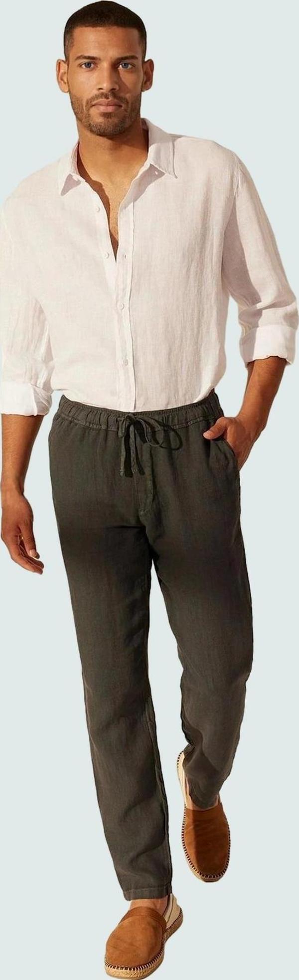 Erkek Keten Pantolon Yüksek Bel Straight Günlük Stil Hafta Sonu Yaz Aylarının Vazgeçilmezi - Image 1