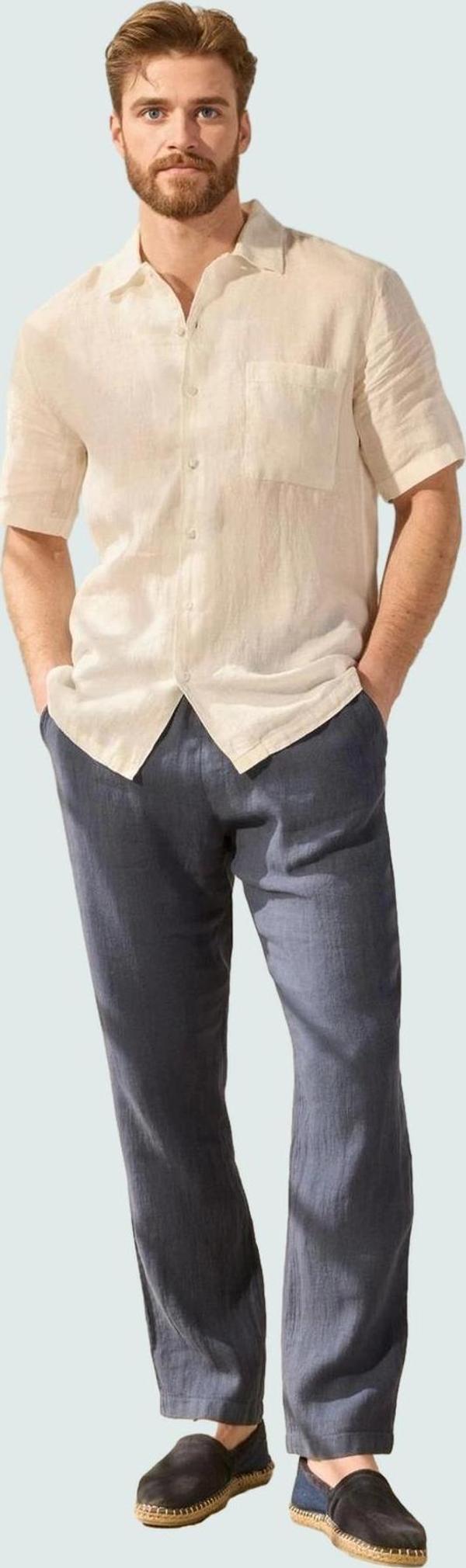 Erkek Keten Pantolon Yüksek Bel Straight Günlük Stil Hafta Sonu Yaz Aylarının Vazgeçilmezi - Image 1